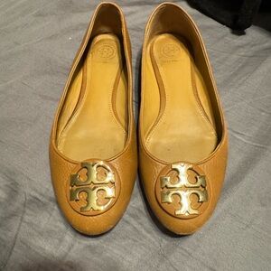 Tory Burch Gold Logo Tan Flats